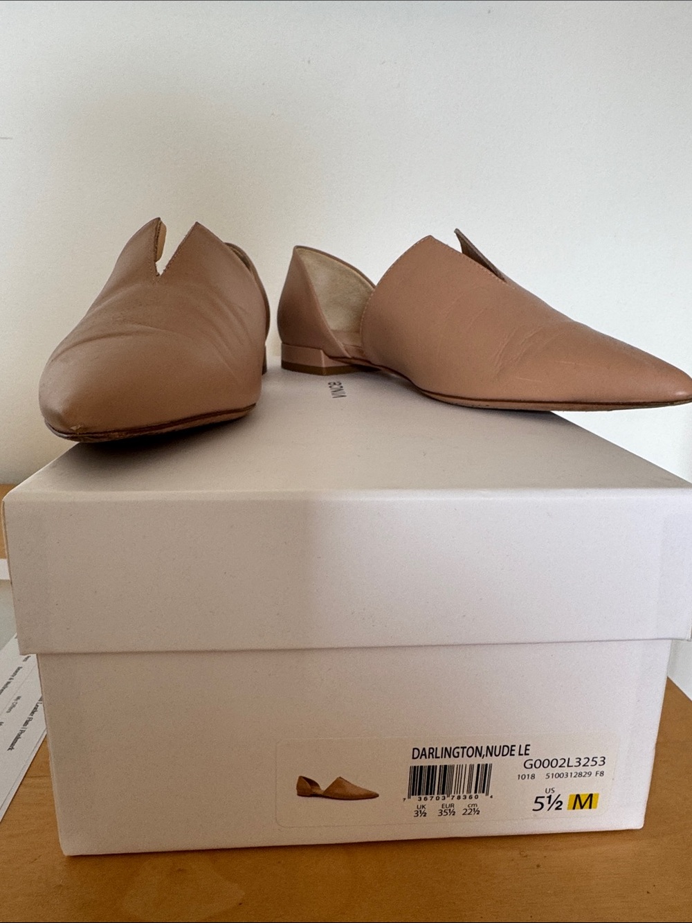 Vince Nude D'Orsay Pointed Leather Flats